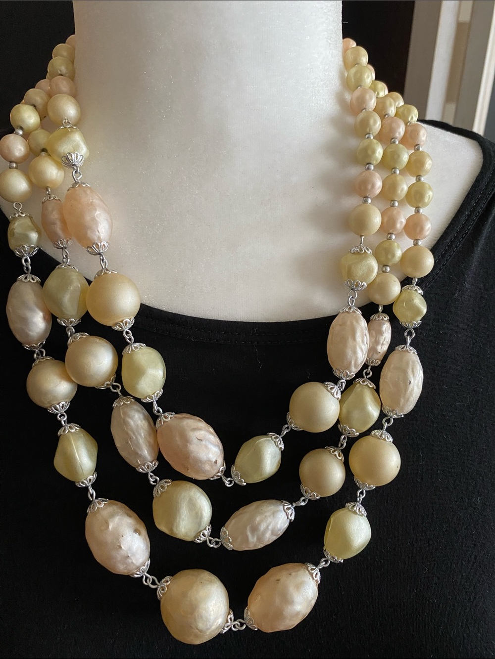Vintage Japanese made Multi-Strand Pastel Baroque Beaded Necklace